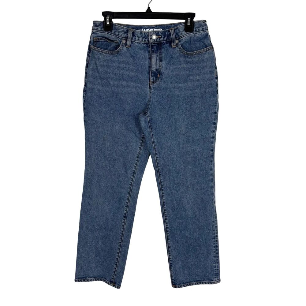 Lands' End Denim High Rise Straight Acid Wash Blue Jeans Women's 8 Petite